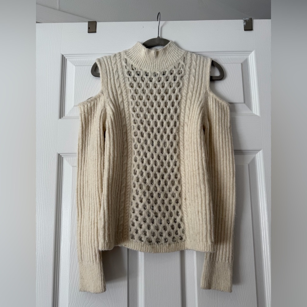 Donna Karan Off-White Sparkle Off-the-Shoulder Sweater